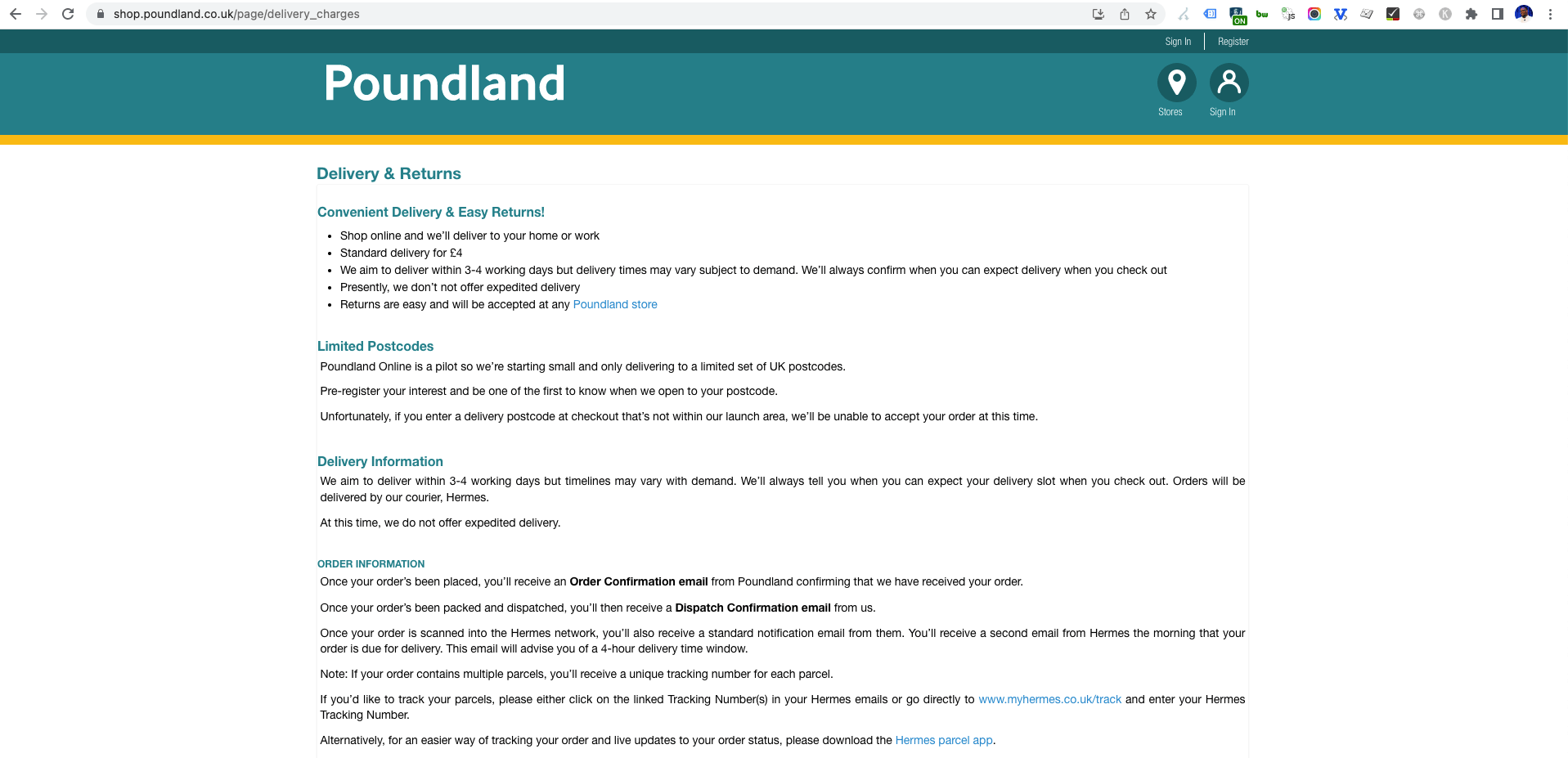 poundland deliveries page